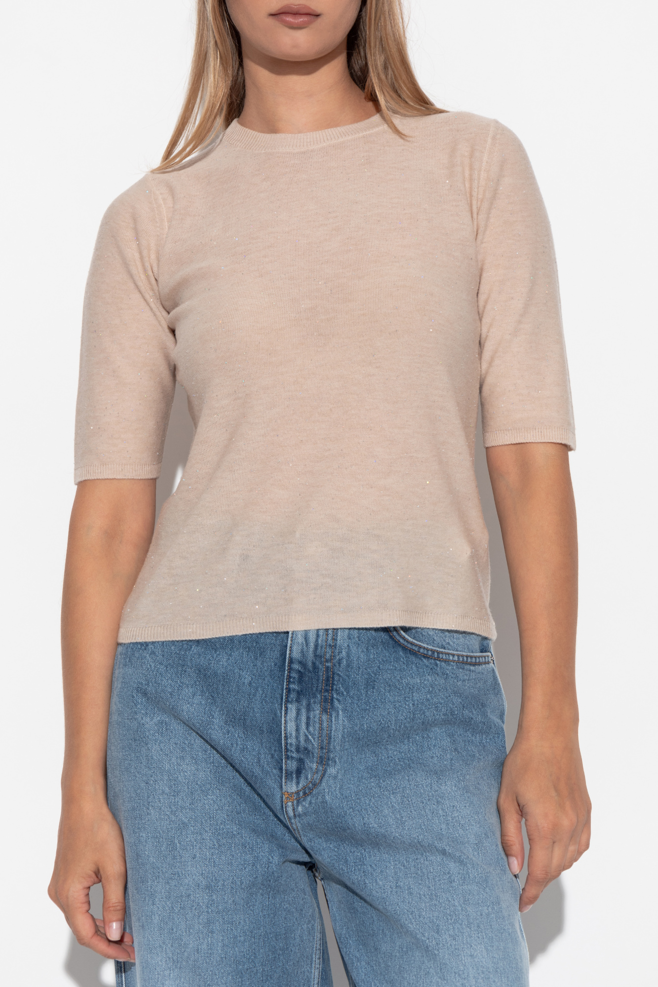 Tシャツ・カットソー FABIANA FILIPPI SS25 KNIT S/L (MAD275F117L383 VR2) Cotton polo with lurex, sand for Women | Fabiana Filippi®